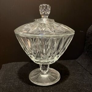 Vintage Anchor Hocking Clear Pedestal Glass Candy Dish with Lid